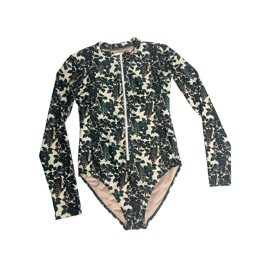 Mott 50 Peacock Floral Print One Piece Rash Guard Swimsuit UPF50+ Med
